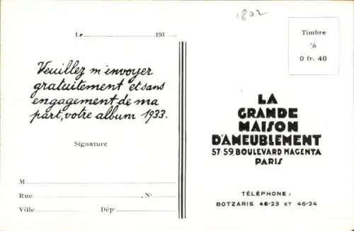 Ak Reklame, La Grande Mason d’Ameublement, Paris, Boulevard Magenta 57-59