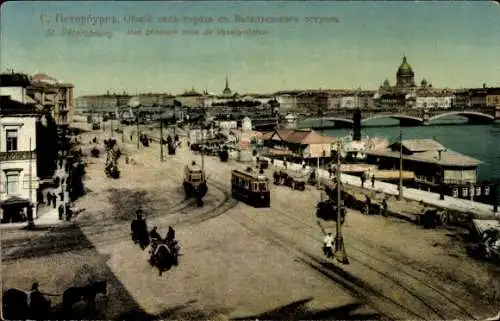 Ak Sankt Petersburg Russland, Panorama, Blick vom Wassiljewski-Insel