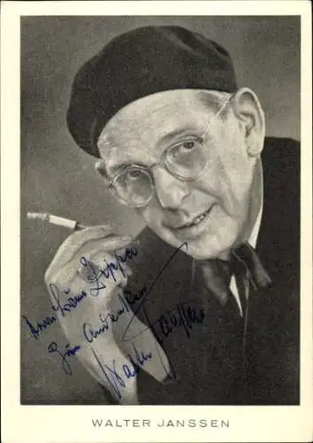 Ak Schauspieler Walter Janssen, Portrait, Zigarette in Spitze, Autogramm