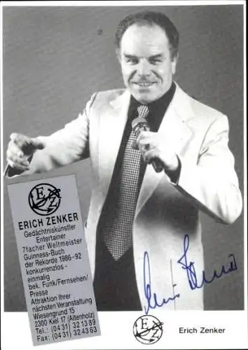 Ak Schauspieler und Gedächtniskünstler Erich Zenker, Portrait, Autogramm