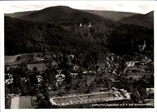 Ak Jugenheim an der Bergstraße Hessen, Fliegeraufnahme, Schwimmbad