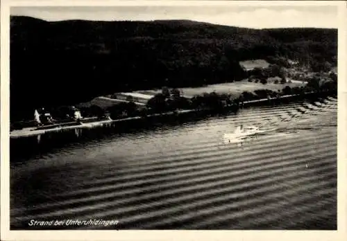 Ak Unteruhldingen Uhldingen Mühlhofen am Bodensee, Fliegeraufnahme, Strand