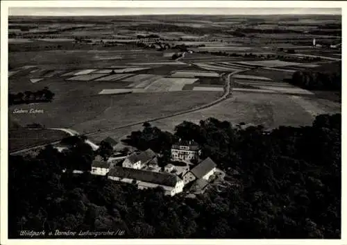 Ak Ludwigsruhe Langenburg in Württemberg, Gutshof, Wildpark, Domäne, Sieben Eichen, Fliegeraufnahme