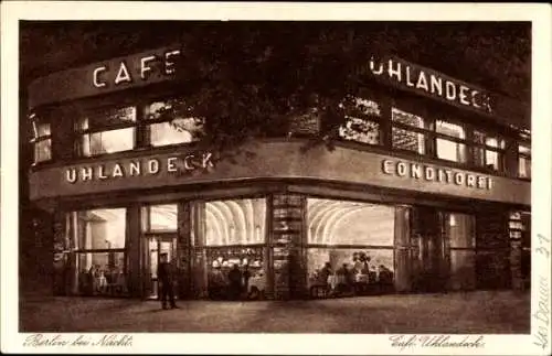 Ak Berlin Charlottenburg, Kurfürstendamm, Berlin bei Nacht, Café Uhlandeck