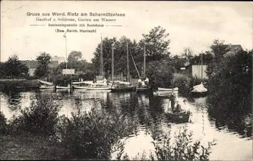 Ak Wendisch Rietz in der Mark, Gasthof zur Schleuse, Scharmützelsee