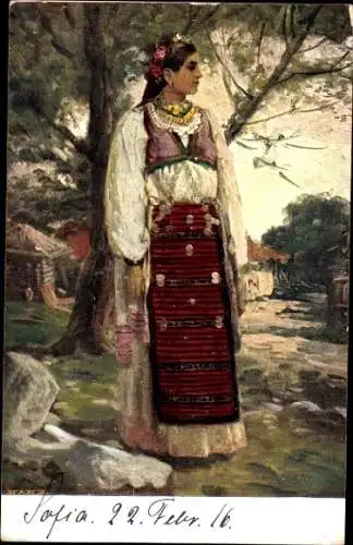 Künstler Ak Mrkvicka, I.V., Jeune fille de Vraza, Bulgarin in Tracht