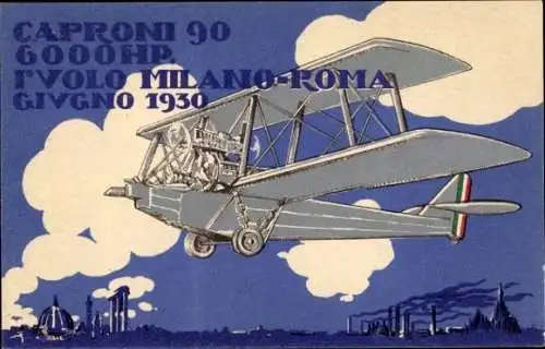 Maximum Ak Milano Mailand Lombardia, Caproni 90, I. Volo Milano-Roma, Giugno 1930