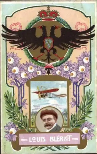 Wappen Künstler Ak Flugpioniere, Louis Bleriot, Flugzeug