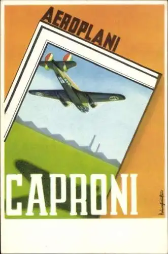 Künstler Ak Italien, Zivilflugzeuge, Firma Aeroplani Caproni, S.A. Milano