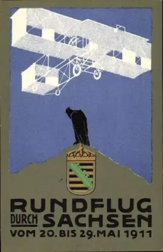 Wappen Ak Rundflug durch Sachsen 1911, Doppeldecker