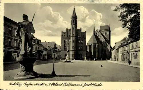 Ak Perleberg in der Prignitz, Großer Markt, Roland, Rathaus, Jacobikirche