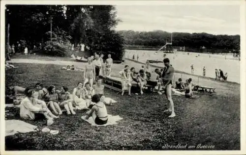 Ak Wahren Leipzig in Sachsen, Strandbad, Auensee, Badegäste