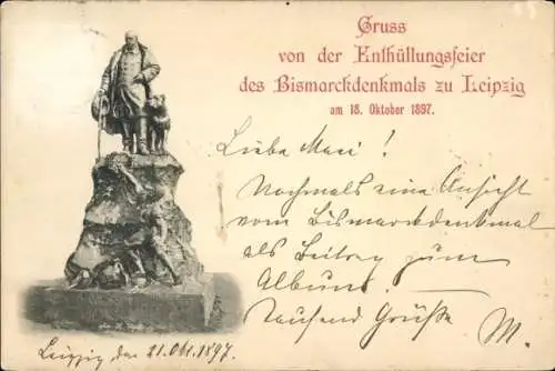 Ak Leipzig in Sachsen, Bismarckdenkmal, Enthüllungsfeier 1897