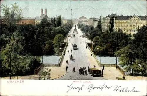 Ak München, Maximilianstraße, Straßenbahn