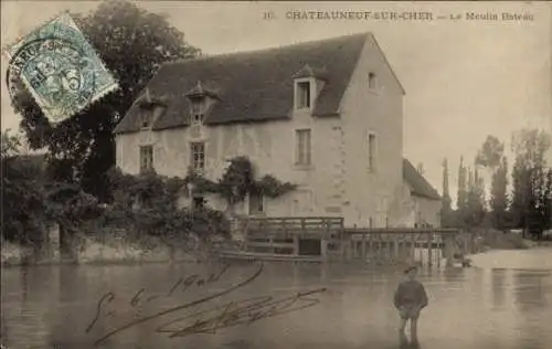 Ak Chateauneuf sur Cher en Cher, Le Moulin Bateau