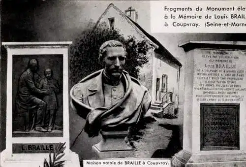 Ak Coupvray Seine et Marne, Maison natale de Braille, Monument