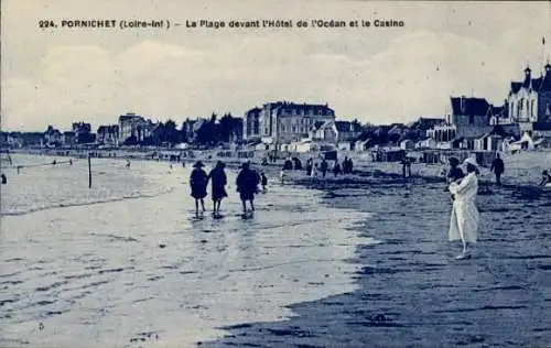 Ak Pornichet Loire Atlantique, La Plage devant l'Hotel de l'Ocean et le Casino