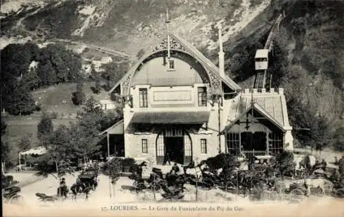 Ak Lourdes Hautes Pyrénées, La Gare du Funiculaire du Pic du Ger