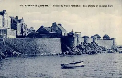 Ak Pornichet Loire Atlantique, Pointe de Vieux Pornichet, Les Chalets et l'ancien Fort