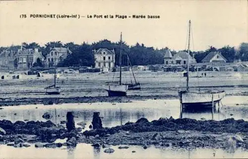 Ak Pornichet Loire Atlantique, Le Port et la Plage, Maree basse