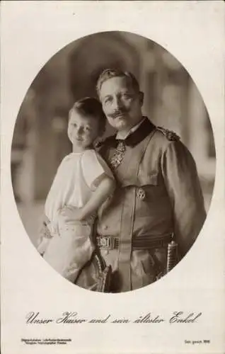 Ak Unser Kaiser und sein ältester Enkel, Kaiser Wilhelm II., Prinz Wilhelm von Preußen, Portrait