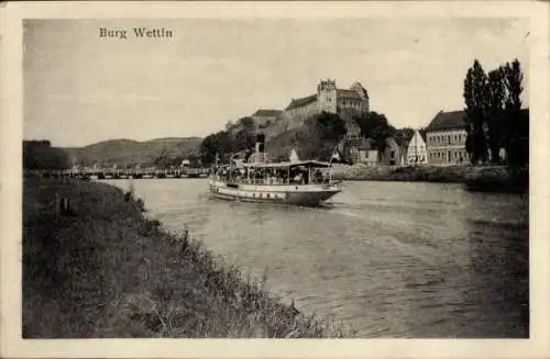 Ak Wettin an der Saale, Burg Wettin, Dampfer