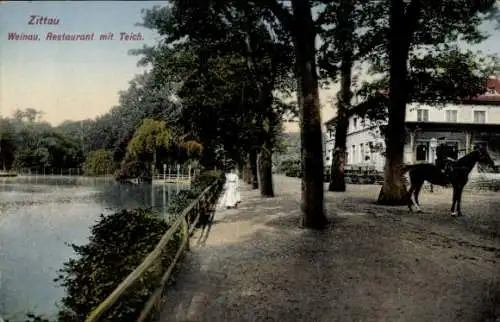 Ak Zittau in der Oberlausitz, Weinau, Restaurant mit Teich