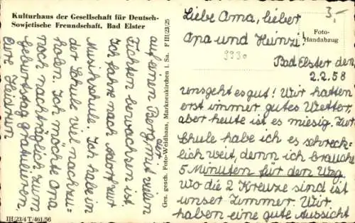 Ak Bad Elster im Vogtland, Kulturhaus der Gesellschaft für Deutsch-Sowjetische Freundschaft