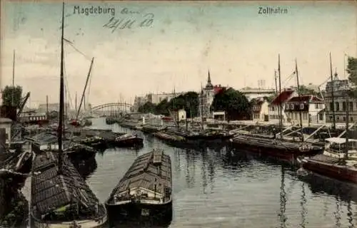 Ak Magdeburg an der Elbe, Zollhafen, Brücke