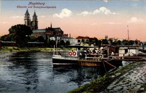 Ak Magdeburg an der Elbe, Flussansicht, Dampferanlegestelle