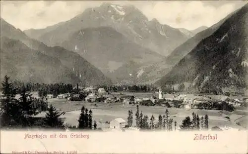 Ak Mayrhofen im Zillertal Tirol, Panorama mit Grünberg