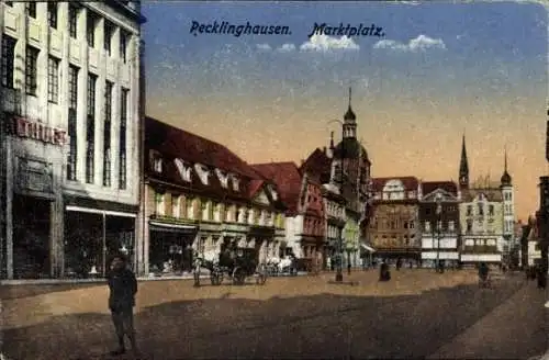 Ak Recklinghausen im Ruhrgebiet, Marktplatz mit Geschäftshäusern