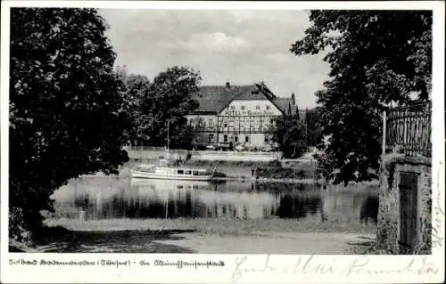 Ak Bodenwerder an der Weser, Hotel Zum goldenen Anker, Boot