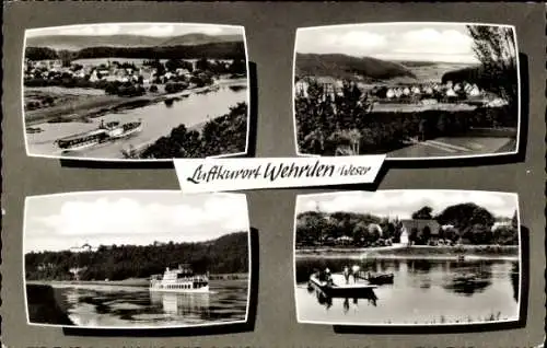 Ak Wehrden Beverungen an der Weser, Vogelperspektive, Boote, Panorama