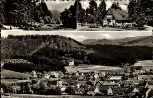 Ak Langelsheim am Harz, Im Tannengrund Waldgaststätte, Panorama vom Ort