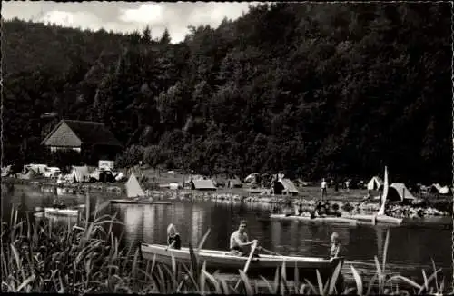 Ak Hann. Münden in Niedersachsen, Gasthaus Zella, Campingplatz, Ruderboote