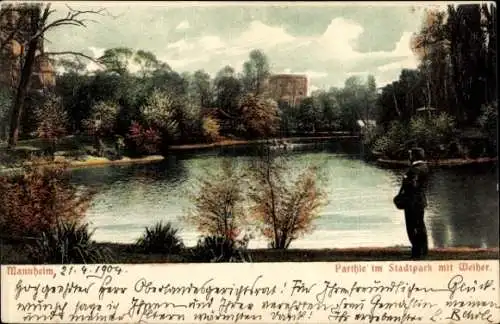 Ak Mannheim in Baden, Stadtpark, Weiher