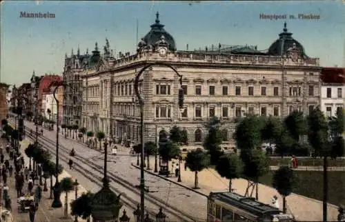 Ak Mannheim in Baden, Hauptpost, Planken, Straßenbahn