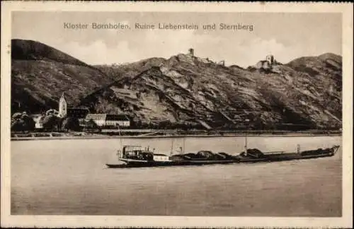 Ak Bornhofen am Rhein, Kloster Bornhofen, Burg Sternberg, Ruine Liebenstein, Schiff