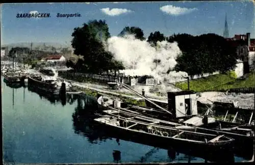 Ak Saarbrücken im Saarland, Boote, Bootsanleger