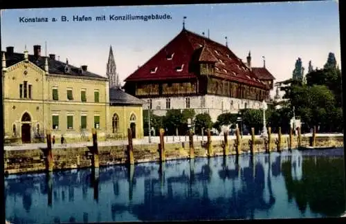 Ak Konstanz am Bodensee, Hafen mit Konziliumsgebäude