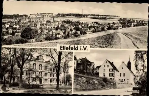 Ak Ellefeld Vogtland, Gesamtansicht, Schule, Bahnhofstraße