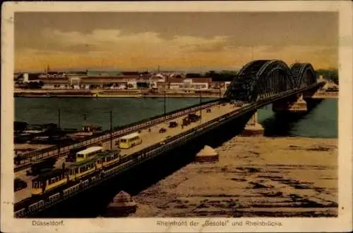 Ak Düsseldorf am Rhein, Rheinfront der Gesolei, Rheinbrücke, Straßenbahn