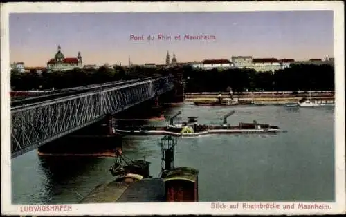 Ak Ludwigshafen am Rhein, Blick auf Rheinbrücke und Mannheim