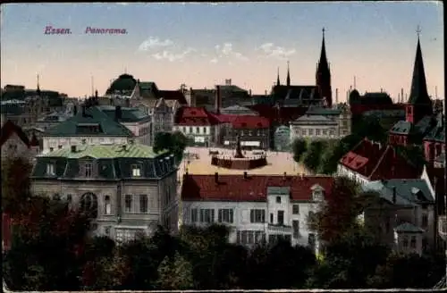 Ak Essen im Ruhrgebiet, Panorama , Denkmal, Kirchturm