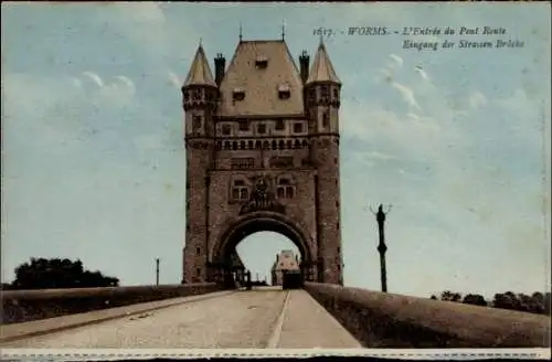 Ak Worms am Rhein, Eingang Straßenbrücke