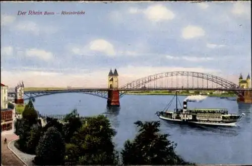 Ak Bonn am Rhein, Rheinbrücke, Dampfer