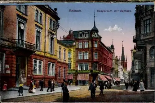 Ak Bochum im Ruhrgebiet, Bongardstraße mit Rathaus, Handlung H. Schneider