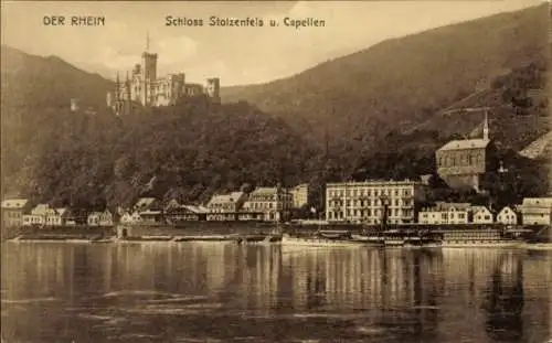 Ak Stolzenfels Koblenz am Rhein, Schloss Stolzenfels und Capellen