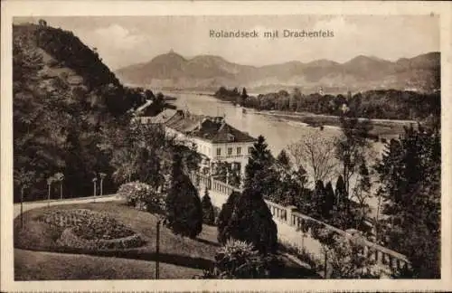 Ak Rolandseck Remagen am Rhein, Panorama mit Drachenfels